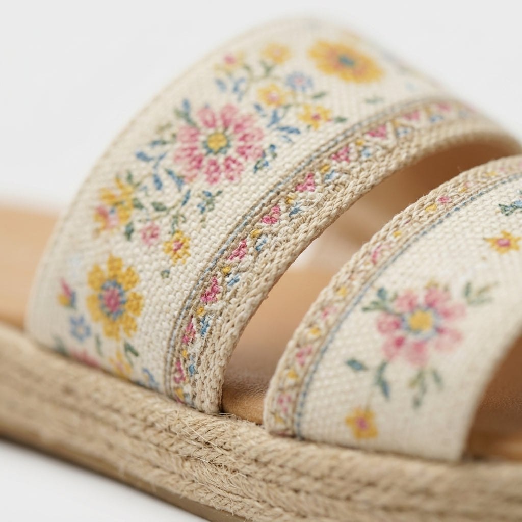 Beigefarbene Canvas-Sandalen