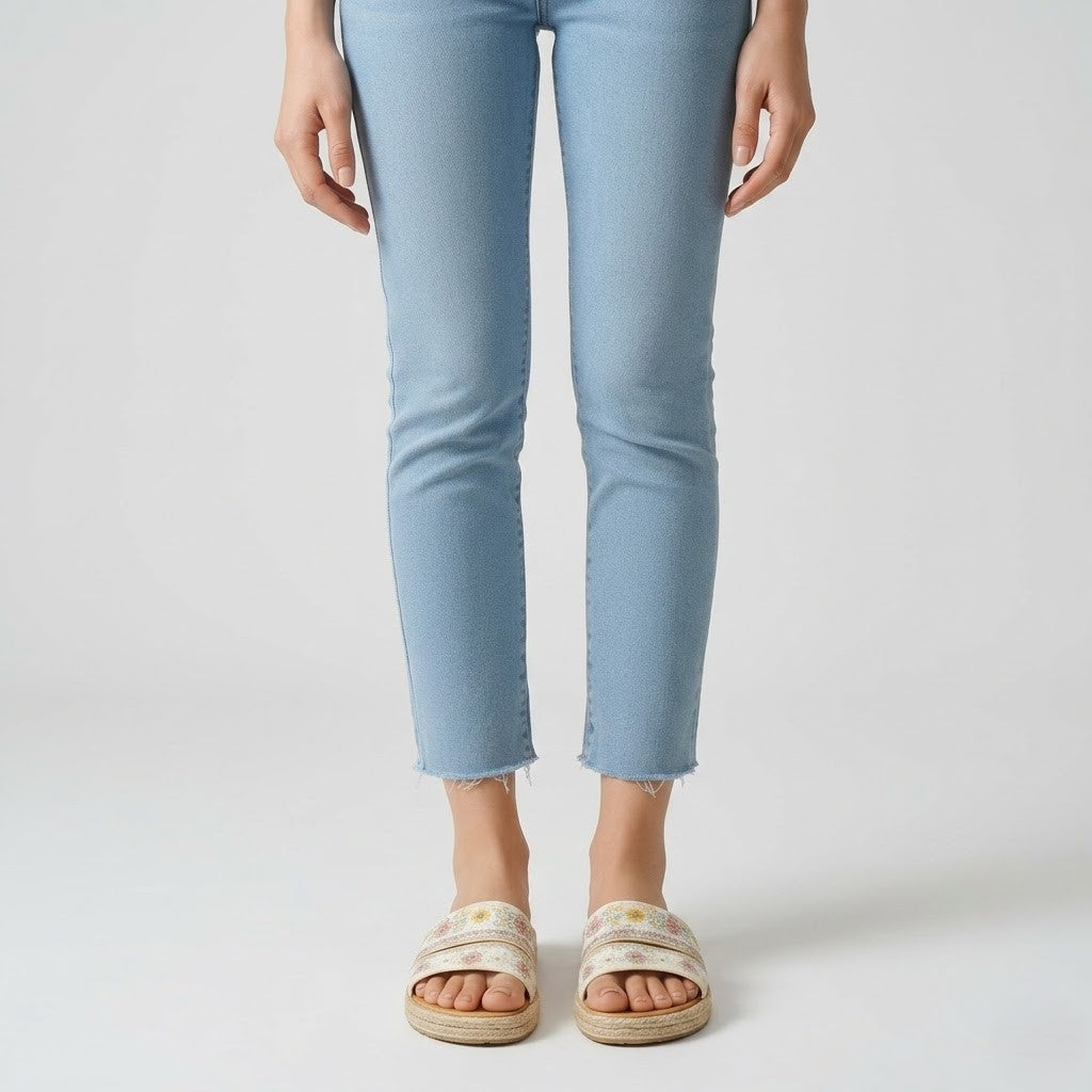 Beigefarbene Canvas-Sandalen