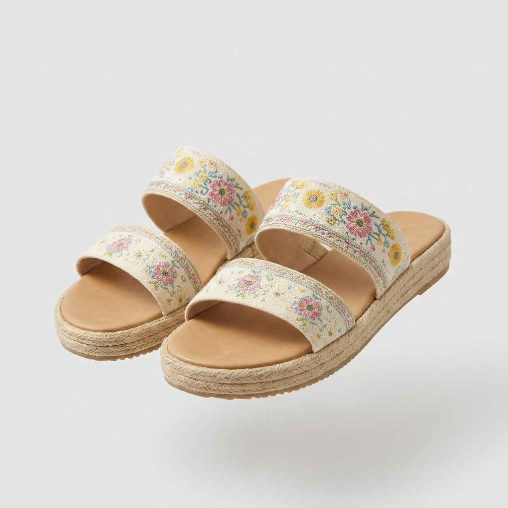 Beigefarbene Canvas-Sandalen