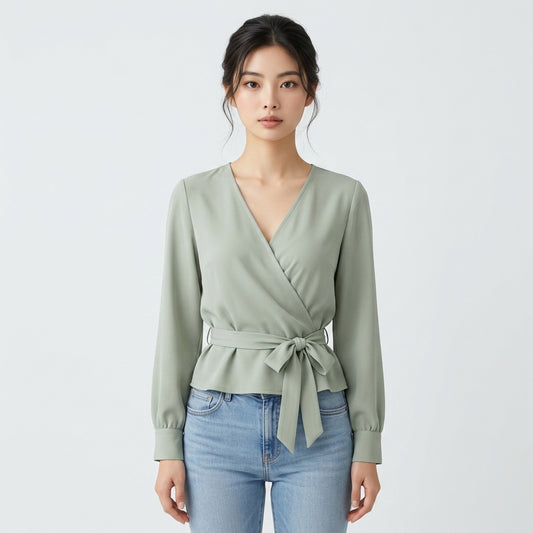 Grüne Wickelbluse aus Polyester