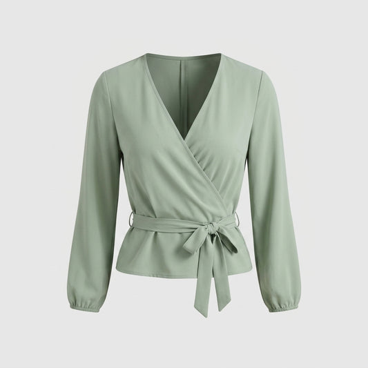Grüne Wickelbluse aus Polyester