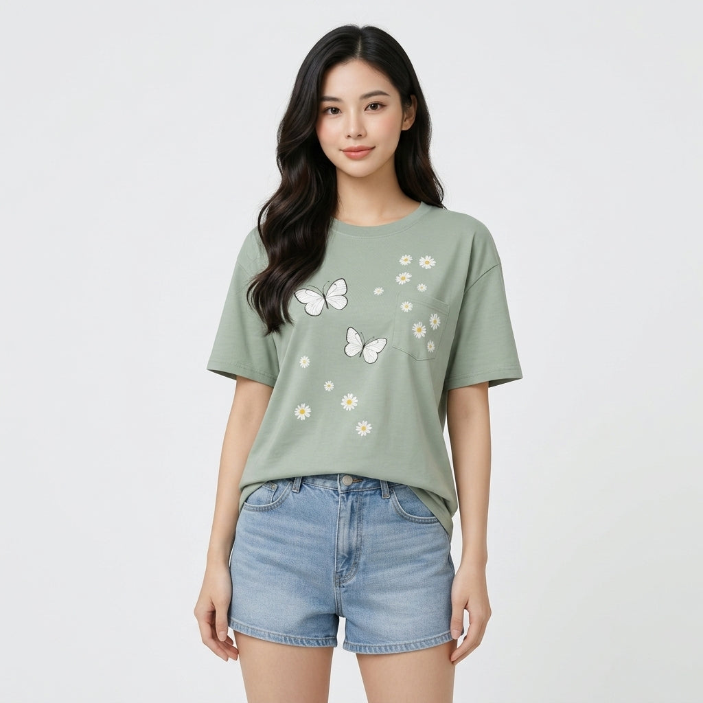 Grünes Baumwoll-T-Shirt